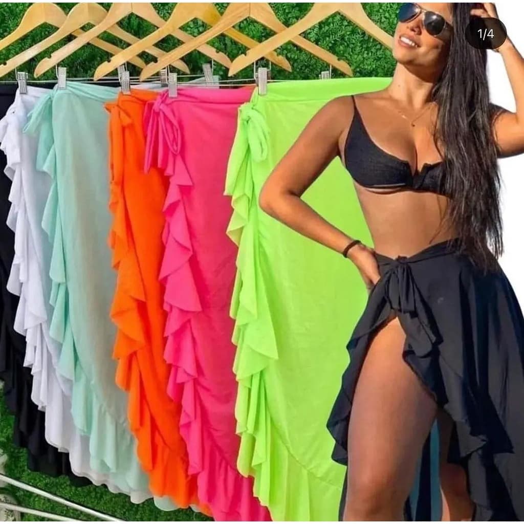 Canga de Amarrar longa babado Saia Envelope Pareô Saída de Praia envio imediato