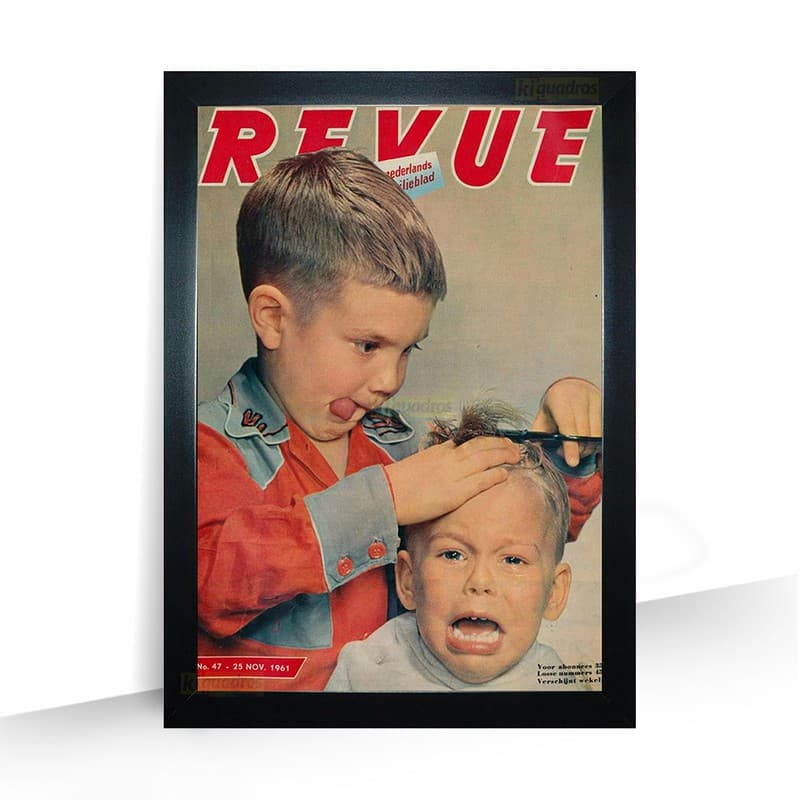 Quadro Corte Cabelo Infantil Criança Barbearia com moldura 32x44cm