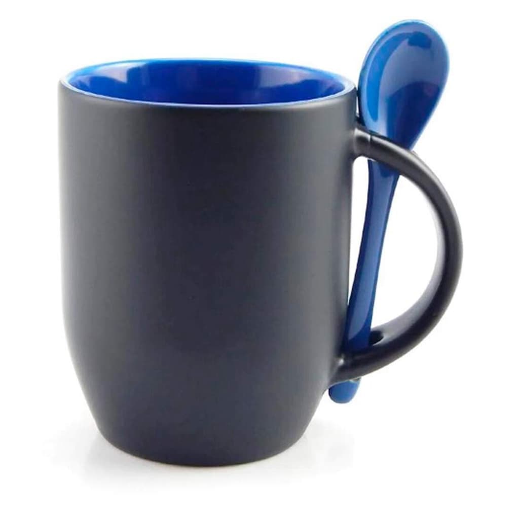 Caneca de Cerâmica Mágica com Interior e Colher Azul - 325ml