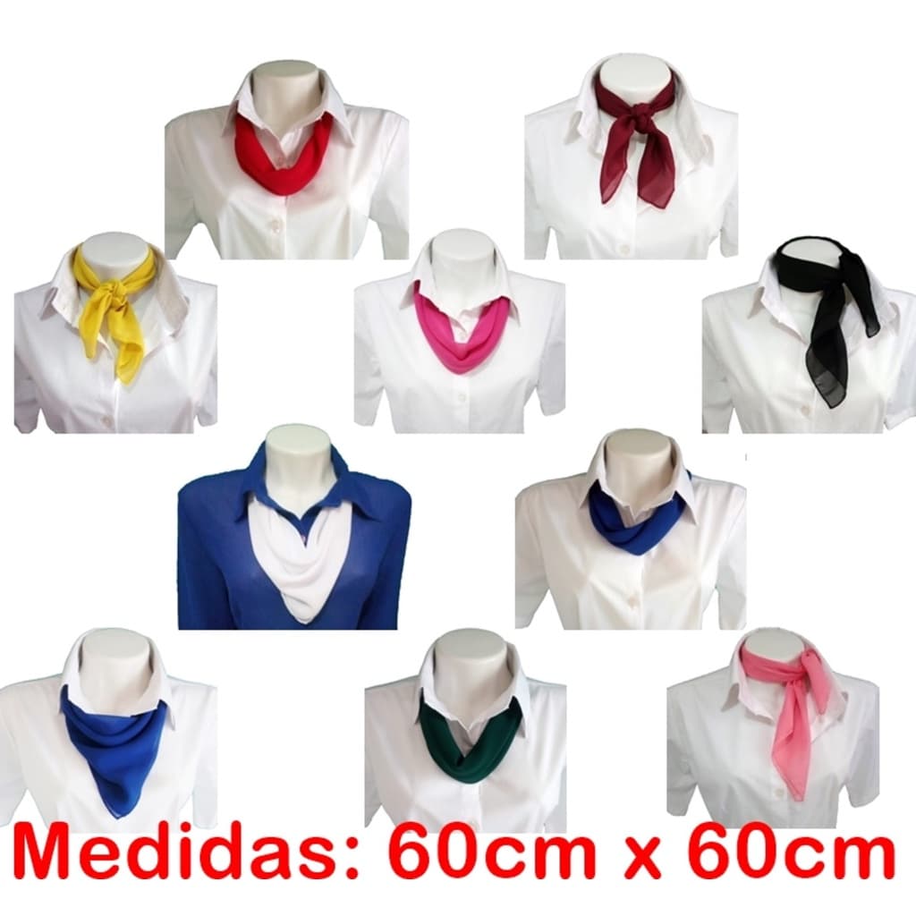 Kit 8 Lenços em Tecido 100% Poliéster, Uniformes, Apresentação, Recepção, Congressos Religiosos, 60cm x 60cm Diversas Cores.