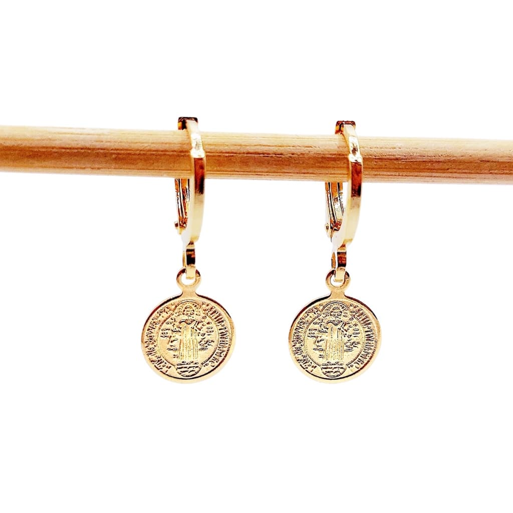 Brinco Argola Argolinha P Medalha São Bento Semi Joias Folheado Ouro 18k