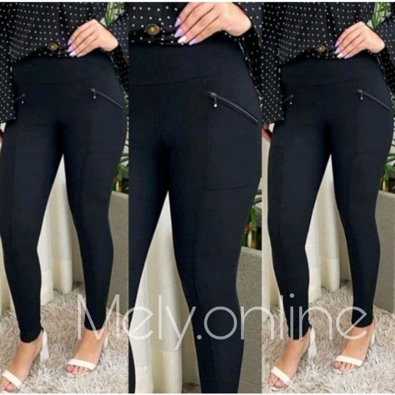 Calça Legging Femenina Montaria Cintura Alta com Bolso e Zíper Dianteiro