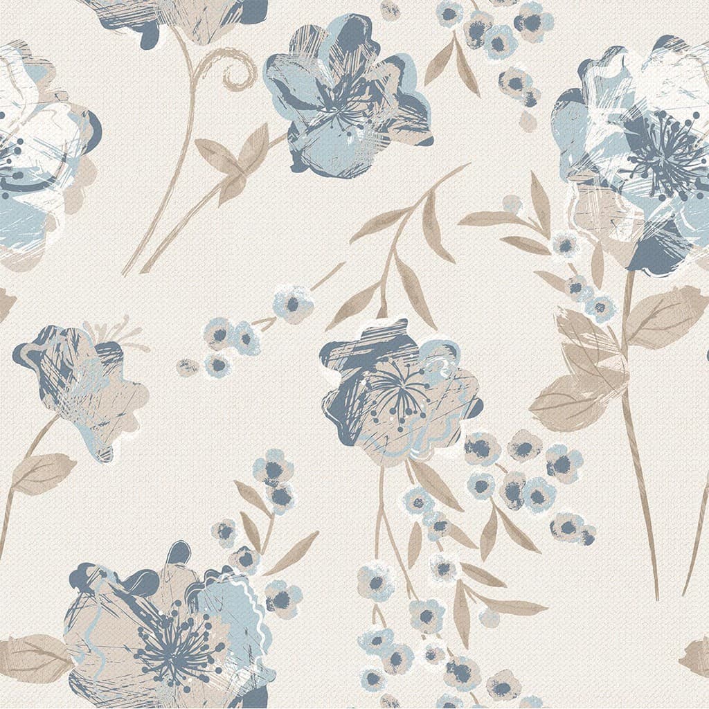 Papel de Parede Adesivo Floral Flores em Azul e Bege Para Quarto, Sala, Cabeceira de Cama - SSFL-049