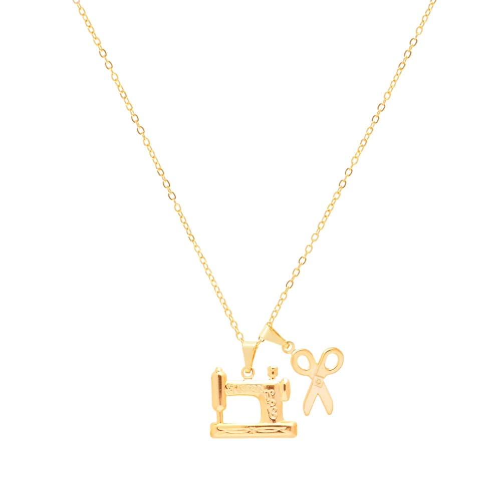 Colar De Costureira Maquina Costura Tesoura Folheado Ouro18k