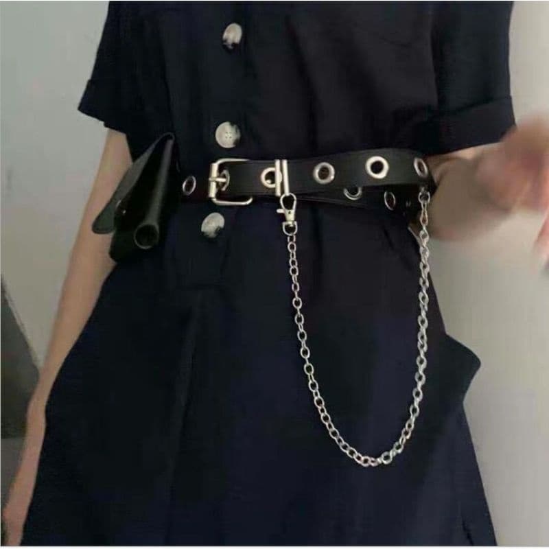 Cinto Masculino e Feminino Rock Punk Rock Unisex gótico ilhós único com correntinha