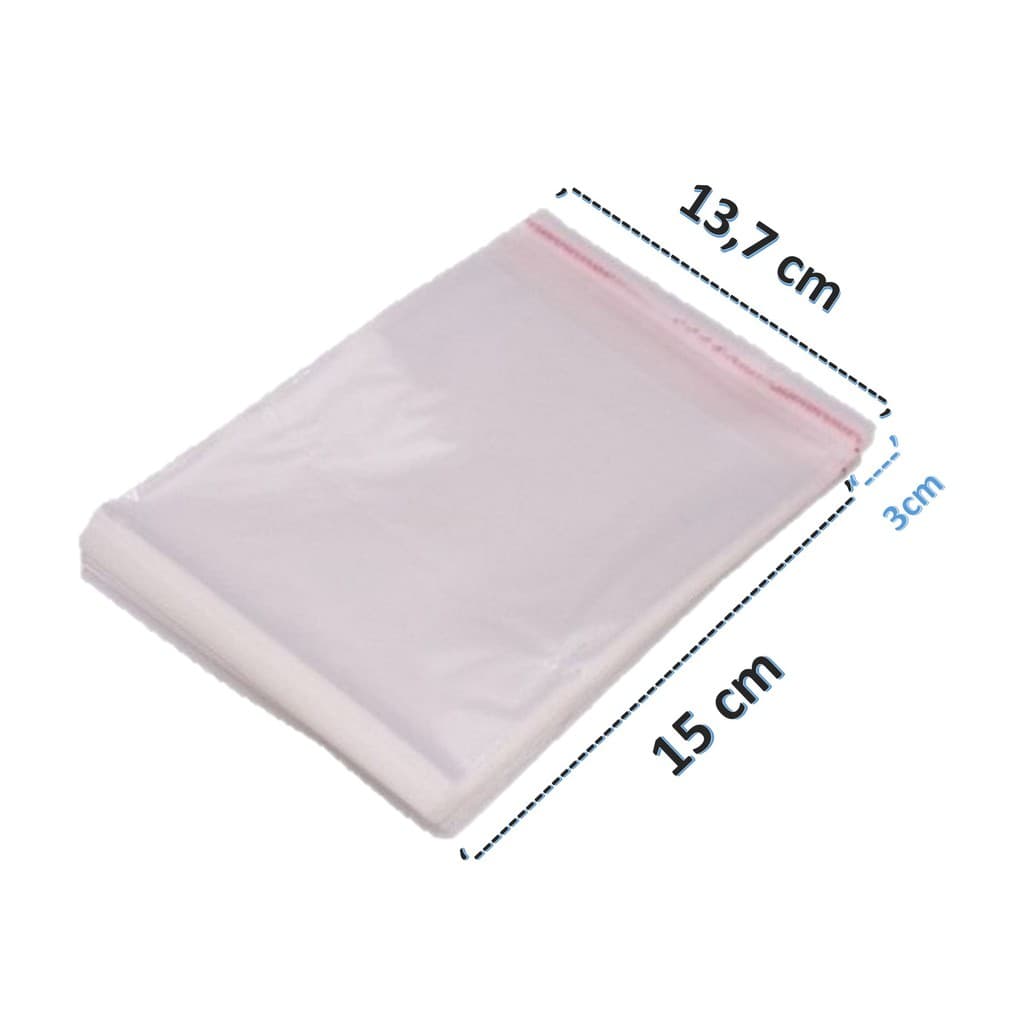 Saco Adesivado Saquinho Plástico Transparente 13,7x15 100 UnIdades