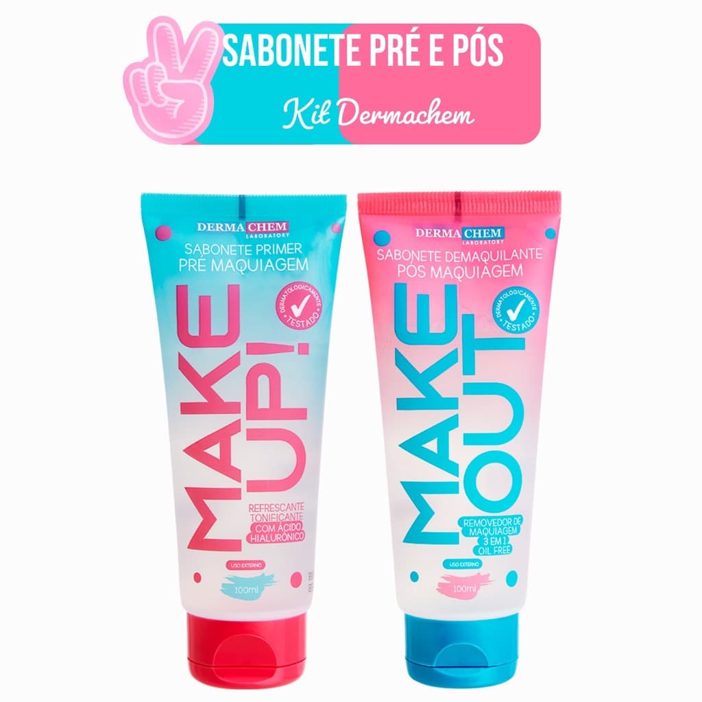 Kit  c/ 2 Sabonetes - 1 Pré Maquiagem MAKE UP e 1 Pós Maquiagem MAKE OUT  100ml - Dermachem