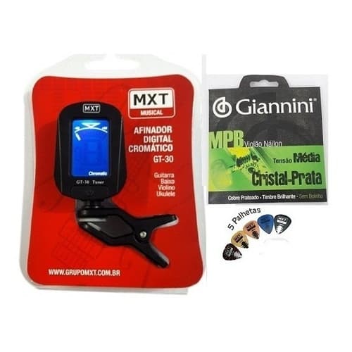 Afinador Digital Cromático Mxt Gt-30 + 1 Encordoamento Gia