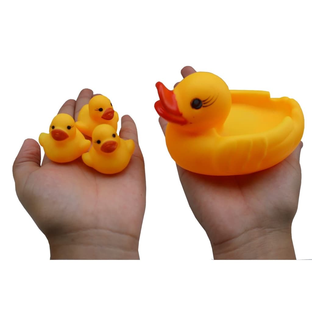 Patinho 4 Patos De Borracha Banho Mordedor Bebe Saboneteira