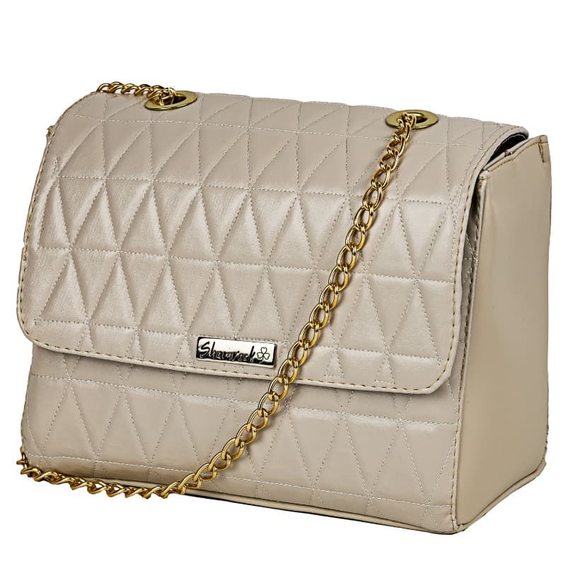 Bolsa Feminina Luxo Transversal Corrente Ombro Bege Promoção