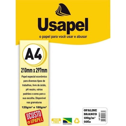 Papel A4 Opaline Usapel Branco 180g. Pct.c/50 Filiperson Oferta