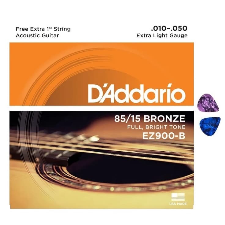 Encordoamento Aço Violão .010 D'addário 85/15 Bronze EZ900-B Daddario + 2 Palhetas