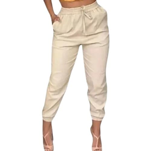 Calça Bomber Jogger Feminina Linho Social Lisa Cordao e Bolsos Promoção