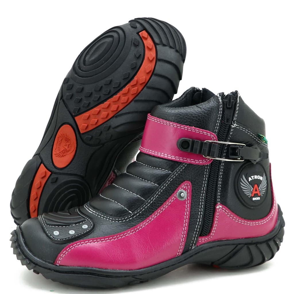 Bota Cano Curto Em Couro Para Motociclista ATRON 271 KM PINK