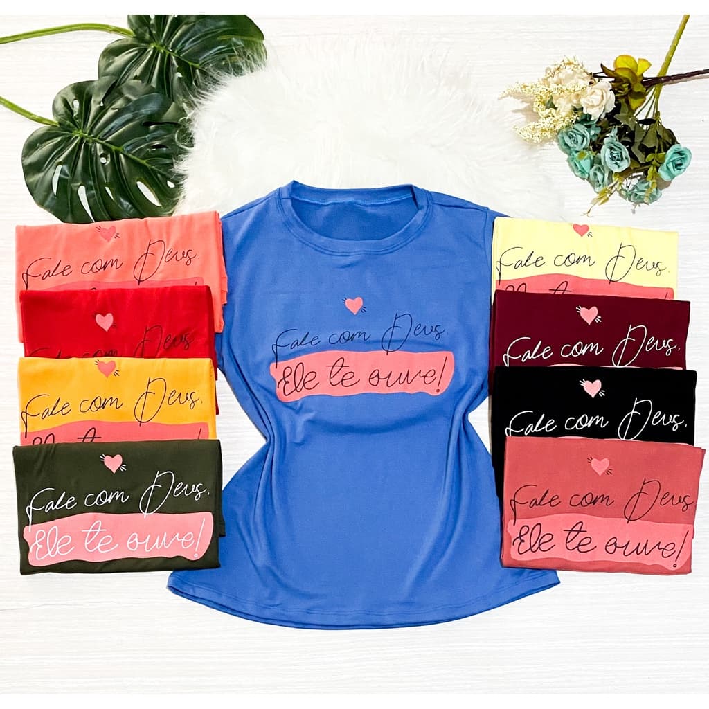 kit 3 Unidades Blusa Feminina moda evangelica casual estampada com frase