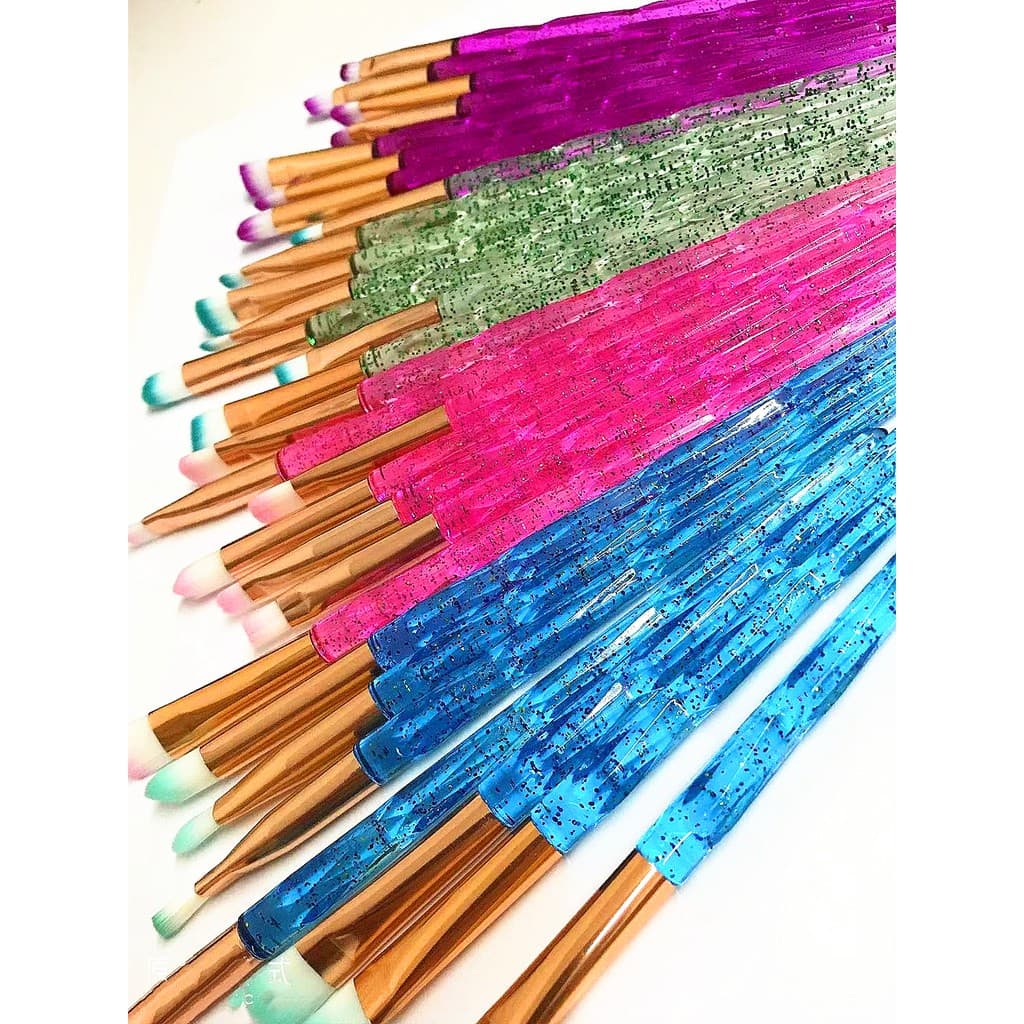 Kit 7 Pincéis De Maquiagem Com Necessarie Glitter Para olho sobrancelha PRONTA ENTREGA