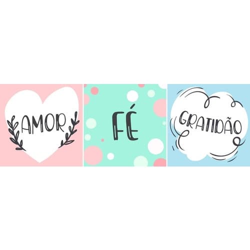 3 Placas Decorativas Quadro Amor Fé Gratidão Lançamento Md04