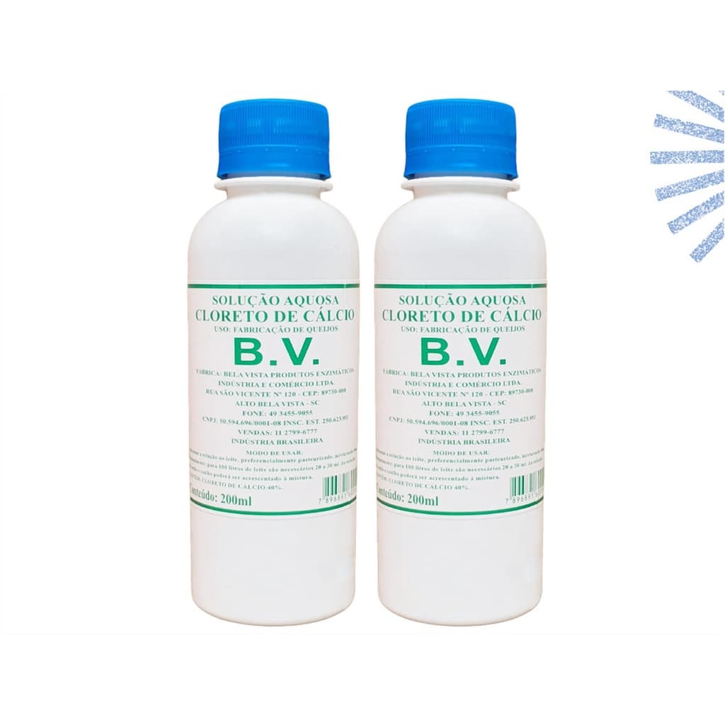 Conjunto Com 2 Cloretos de Cálcio 40% Bela Vista Para Produção Queijos Caseiros Minas Mussarela Canastra Padrão Coalho