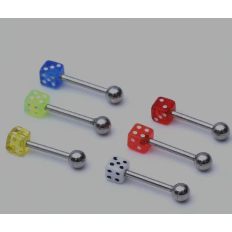 Piercing de língua orelha reggae jamaica preto branco dadinho glitter prata strass listrado 1 unidade