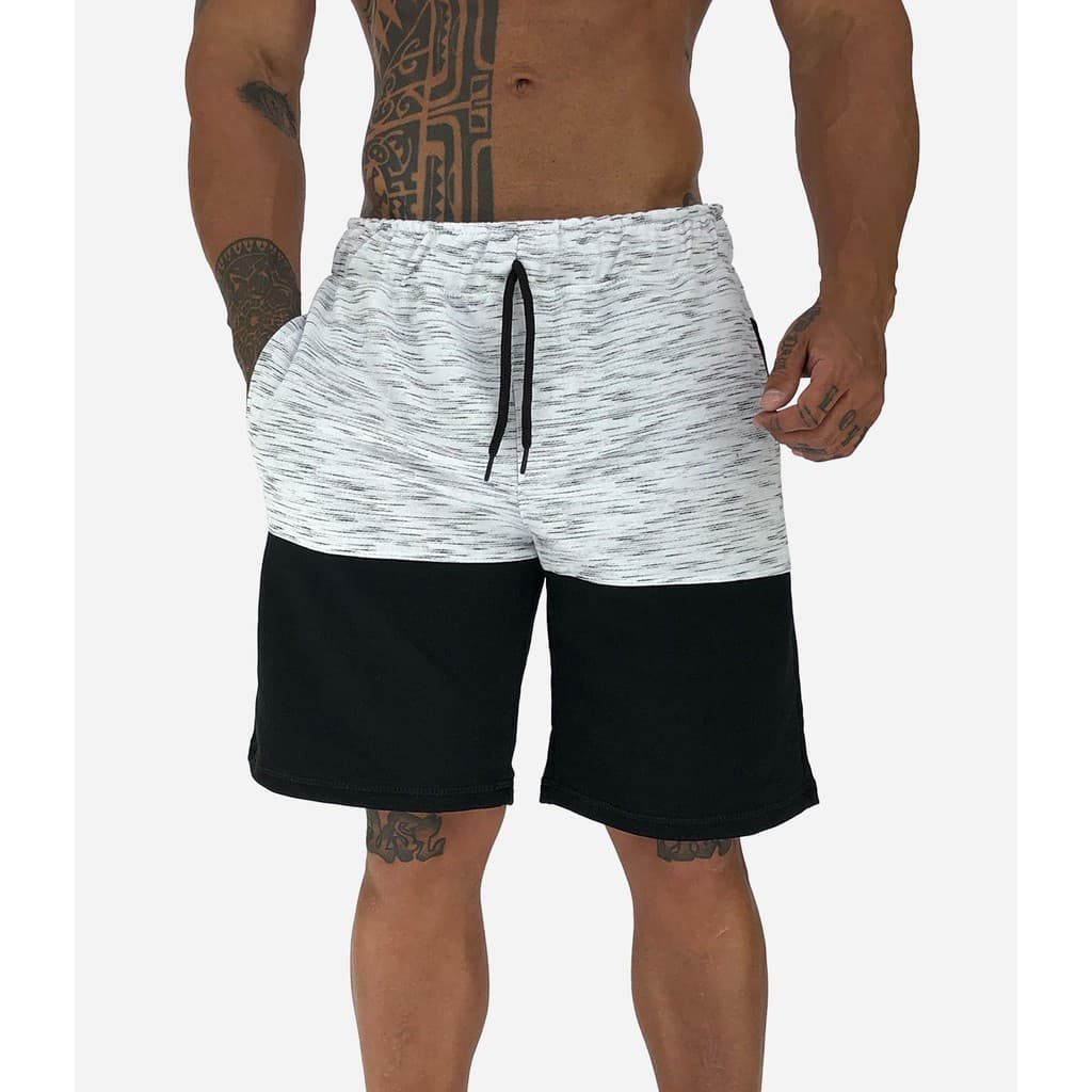 Bermuda Masculina Moletom MXD Conceito Bicolor Preto/Rajado Jet Branco