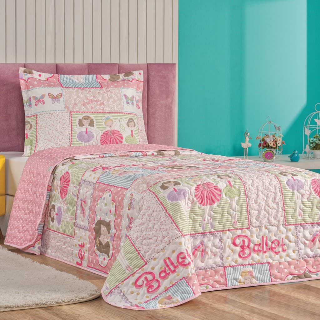 Kit Cobre Leito Colcha Bouti Solteiro 2 Peças Infantil Ballet