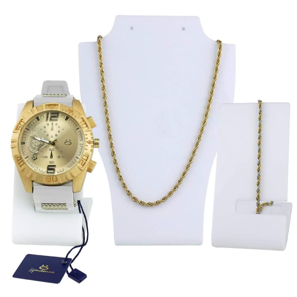 kit relógio masculino analógico original + corrente cordão e pulseira de brinde