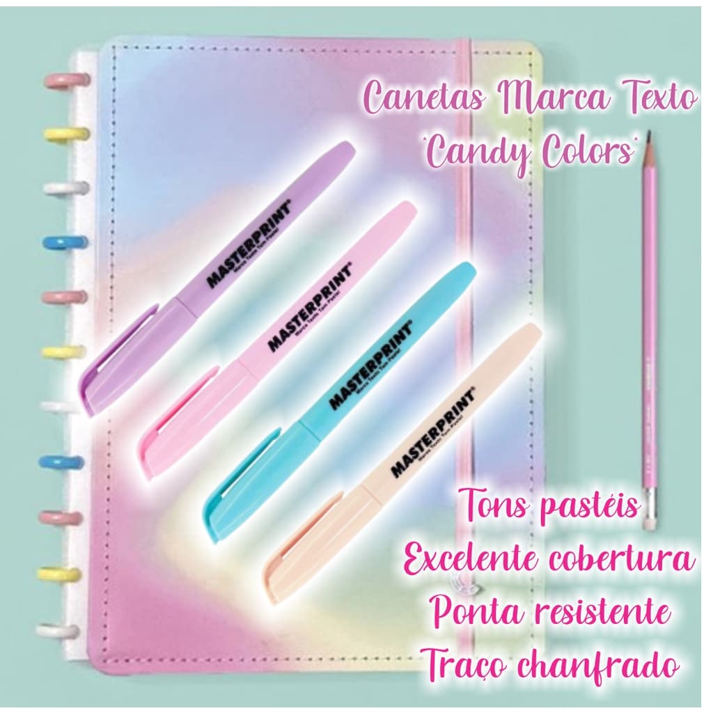 24 Canetas Marca Texto Candy Colors, Tons Pastéis Colorida | Grifa Texto | Papelaria | Material Escolar
