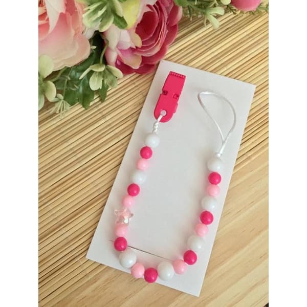 prendedor de chupeta personalizado pink com branco
