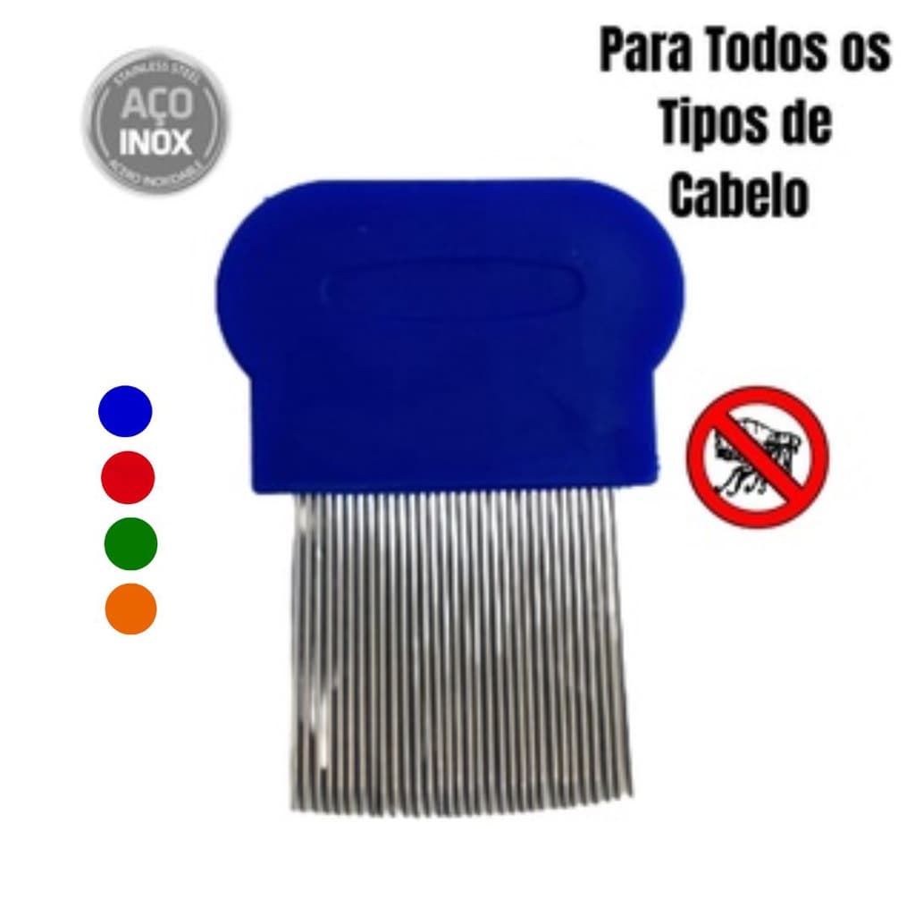 Pente Fino Extrator De Piolho E Lendeas AK Aço Inox Exterminador Azul