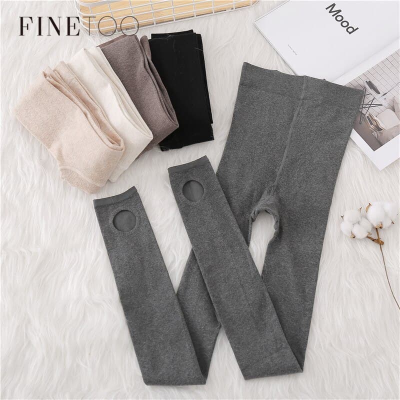 FINETOO Leggings De Inverno De Algodão Feminino Até O Tornozelo Manter Quente Calças Sólidas Cintura Alta Tamanho Grande