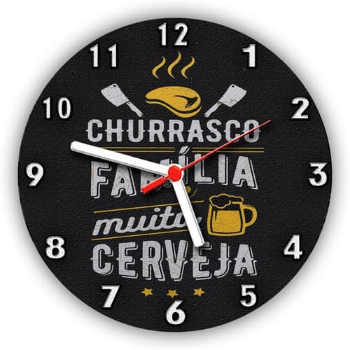 Relógio Parede Bar Cerveja Cantinho Do Churrasco familia frases - 24 Cm