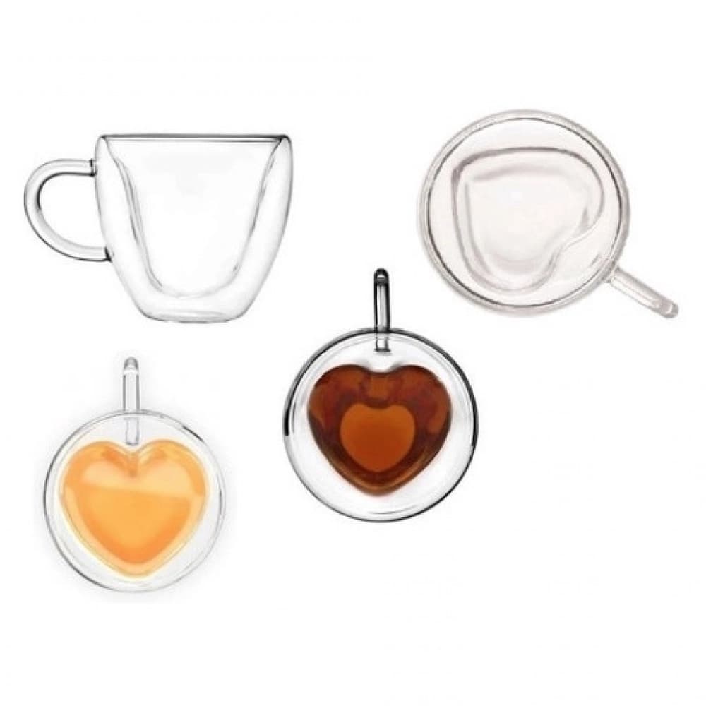 Conjunto de Xícara de Chá Coração Borossilicato 250ml - Mimo