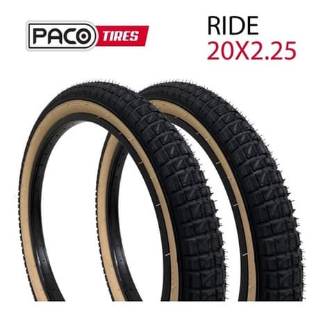 Par 2 Pneu Aro 20x2.25 Paco Rider Balão Faixa Bege Rider Bike Bmx Cross Bicicleta - 2 Unidades