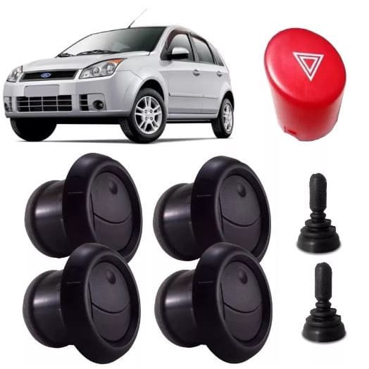 Kit Difusor De Ar Central Lateral Fiesta Lente do Pisca E Pino Preta
