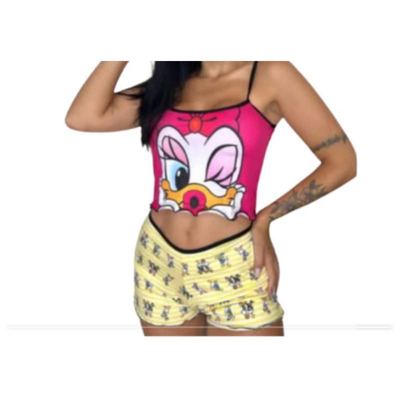Baby Doll Feminino Estampado Alcinha Verão Pijama Curto Linha Noite baby Doll cropped