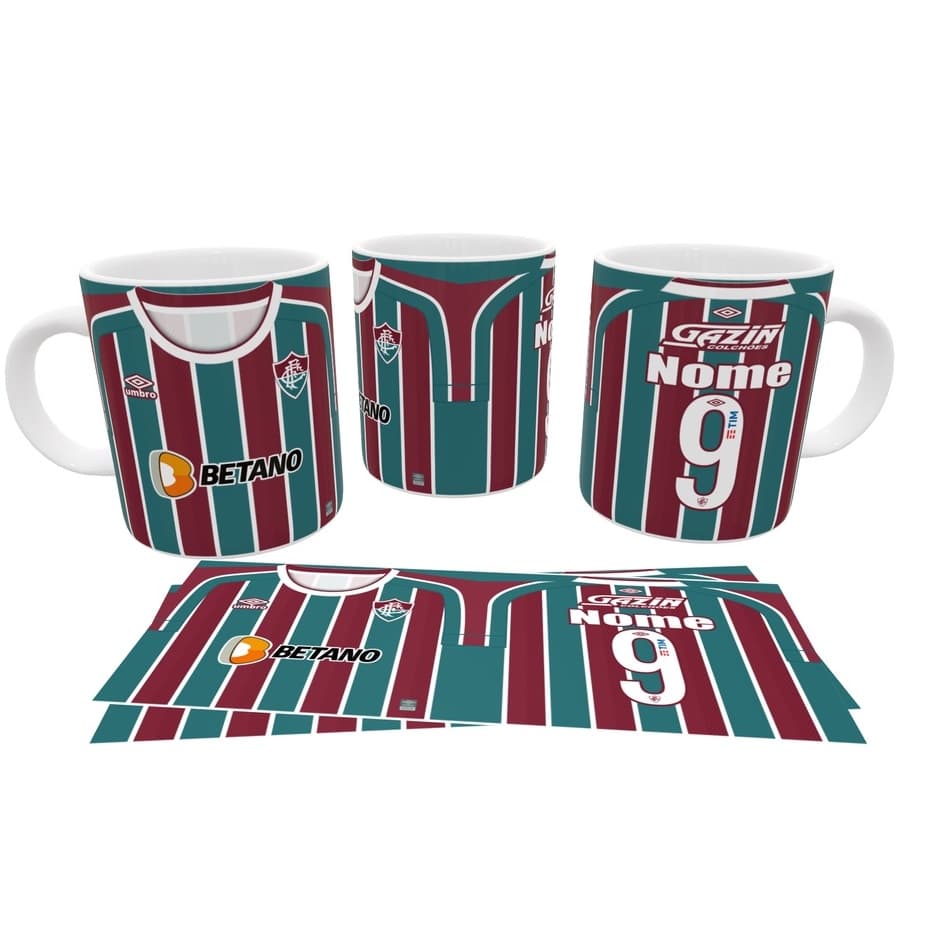 Caneca FLUMINENSE - 21/22 - Em Porcelana Personalizada com o Nome + Caixa com a mesma Arte