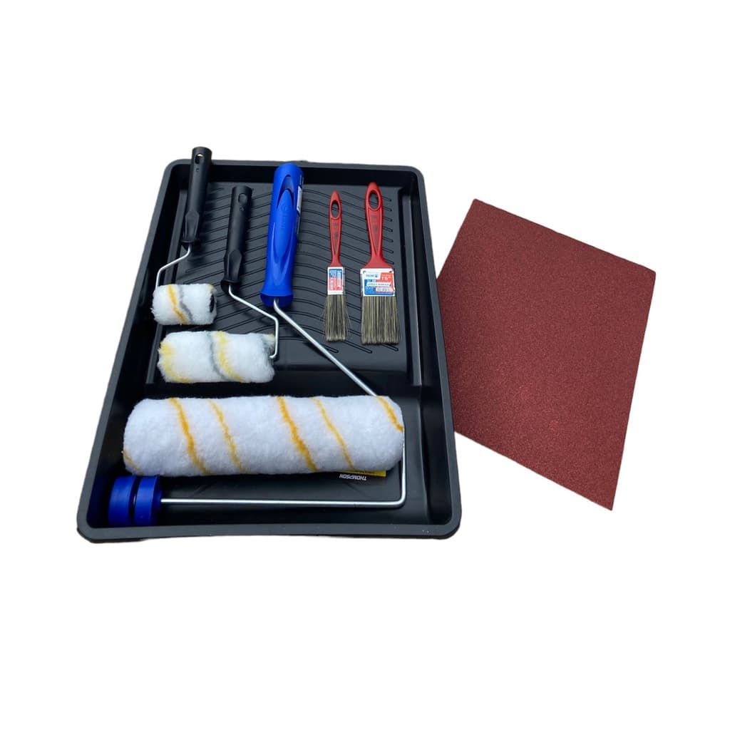 Kit Pintura Casa Parede Rolo Lã Anti Respingo Com Lixa E Pincel E Bandeja C/ 12 Peças