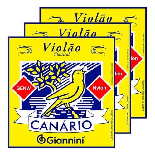 3 Encordoamento Cordas Giannini Para Violão Nailon Nylon Canário