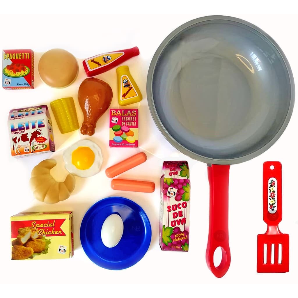 Kit Cozinha Infantil  Frigideira Com Comidinhas De Brinquedo Supermercado Infantil