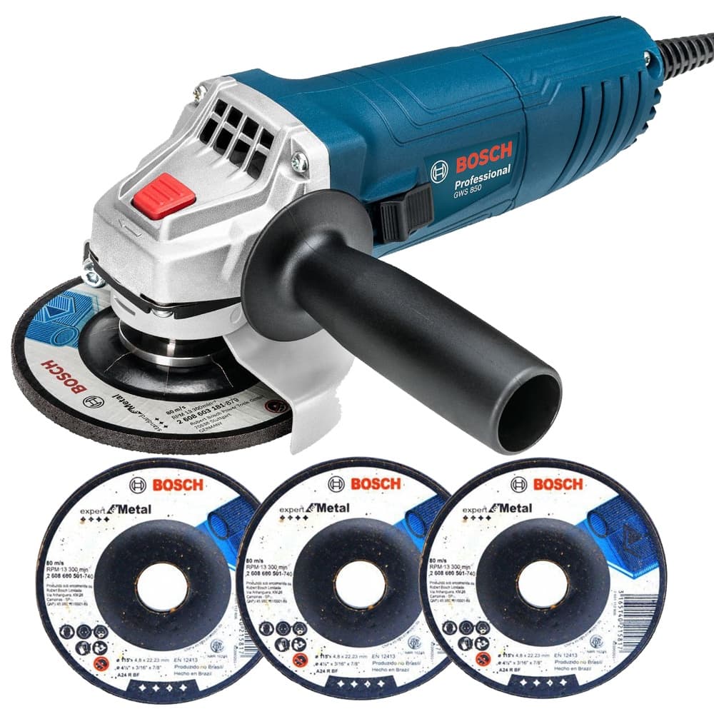 Esmerilhadeira Angular GWS 850 Bosch 850W 4.1/2" com 3 Discos