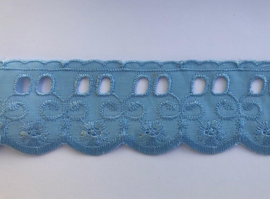 Renda Passa Fita de Broderi Azul 5 cm - 3 e 5 Metros