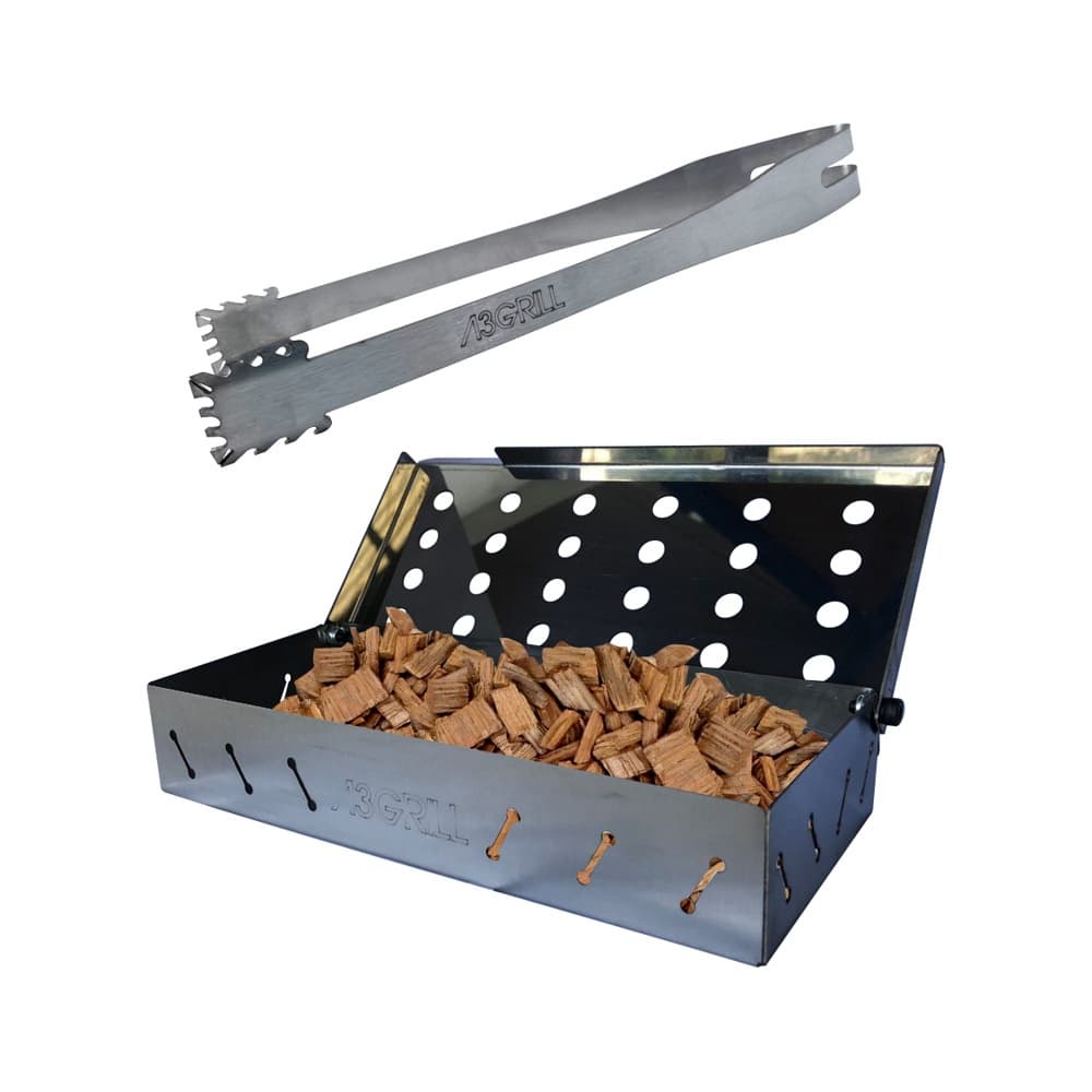 Caixa De Defumação Smoker Box 23 Cm Para Churrasco + Pegador