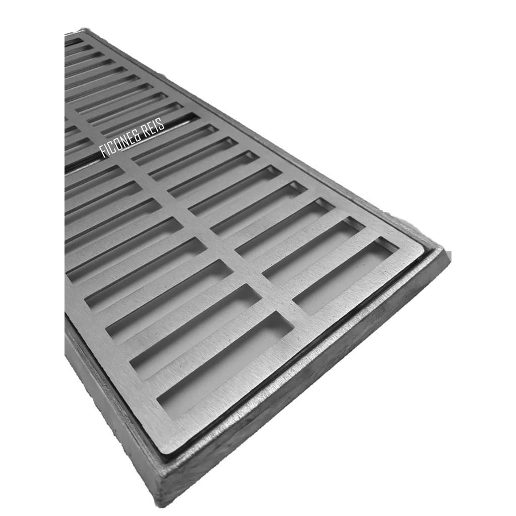 Grelha Pluvial 20x50 T com Suporte - Aluminio Fundido Escovado - Ficone Reis