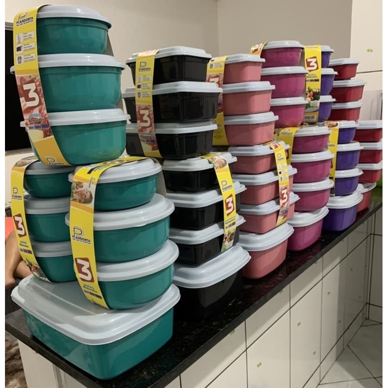 kit Com 10 peças Vasilha de Plástico Retangular Organizadora De Cozinha.