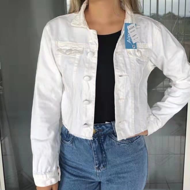 JAQUETA JEANS FEMININA BOTÃO FORRADO