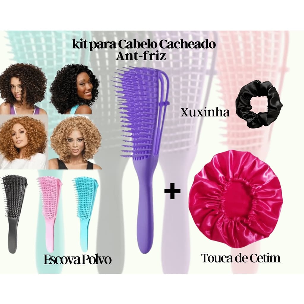 Kit - Cacheados Escova Polvo + Touca De Cetim