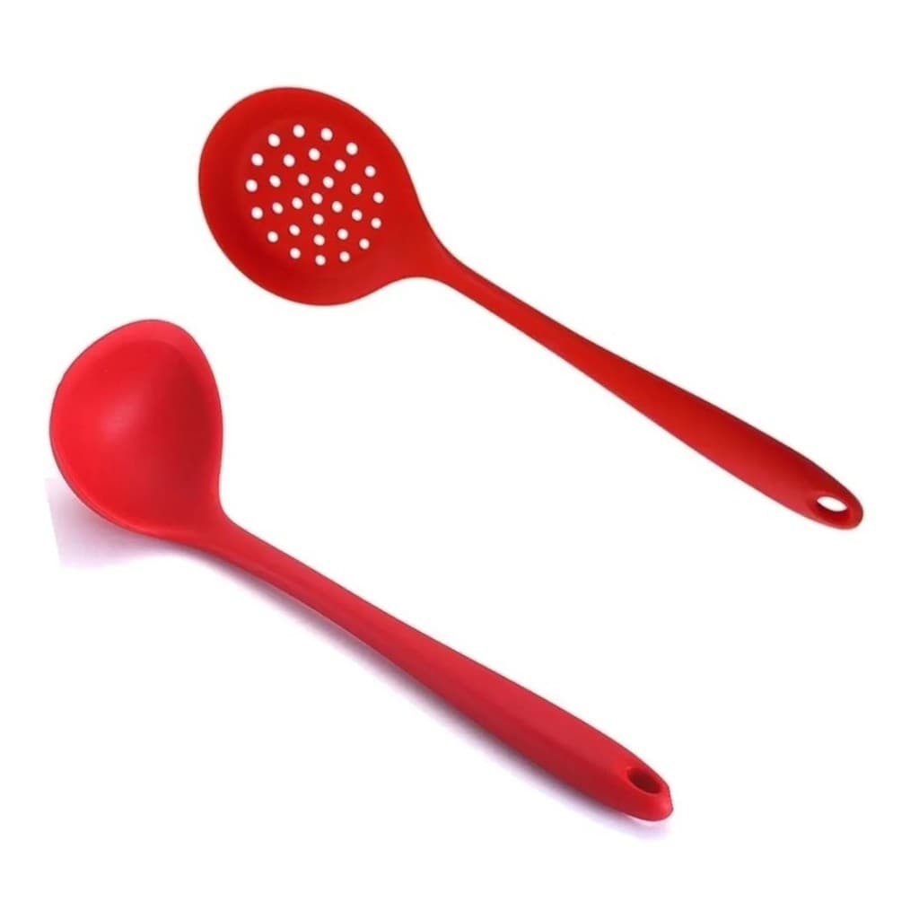 Kit Concha De Feijão E Escumadeira Silicone Vermelho