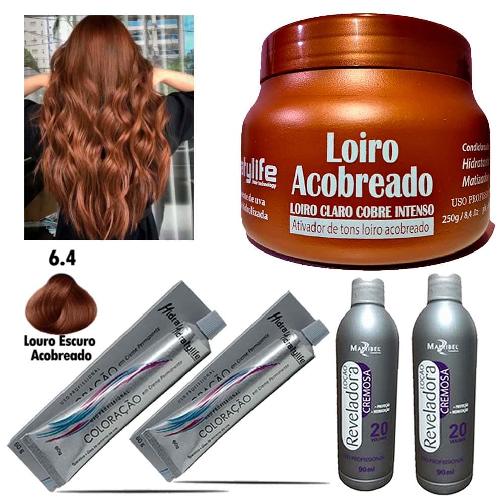Kit Loiro Acob 1 Masc 250g 2 Tinta 6.4 e 2 OX 20Vol Mairibel
