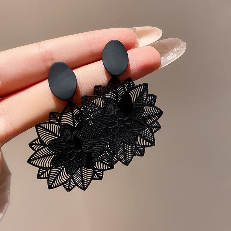 Retro Boho Black Flower Leaf Drop Dangle Earrings Brincos Festa Feminina Jóias Presente