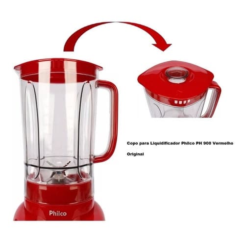 Copo Vermelho com Tampa e  Laminas P/ Liquidificador Philco Ph900 Original